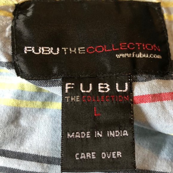 FUBU Size Large Button-Front Embroidered Logo on Back Striped Summer Spring - Picture 9 of 13